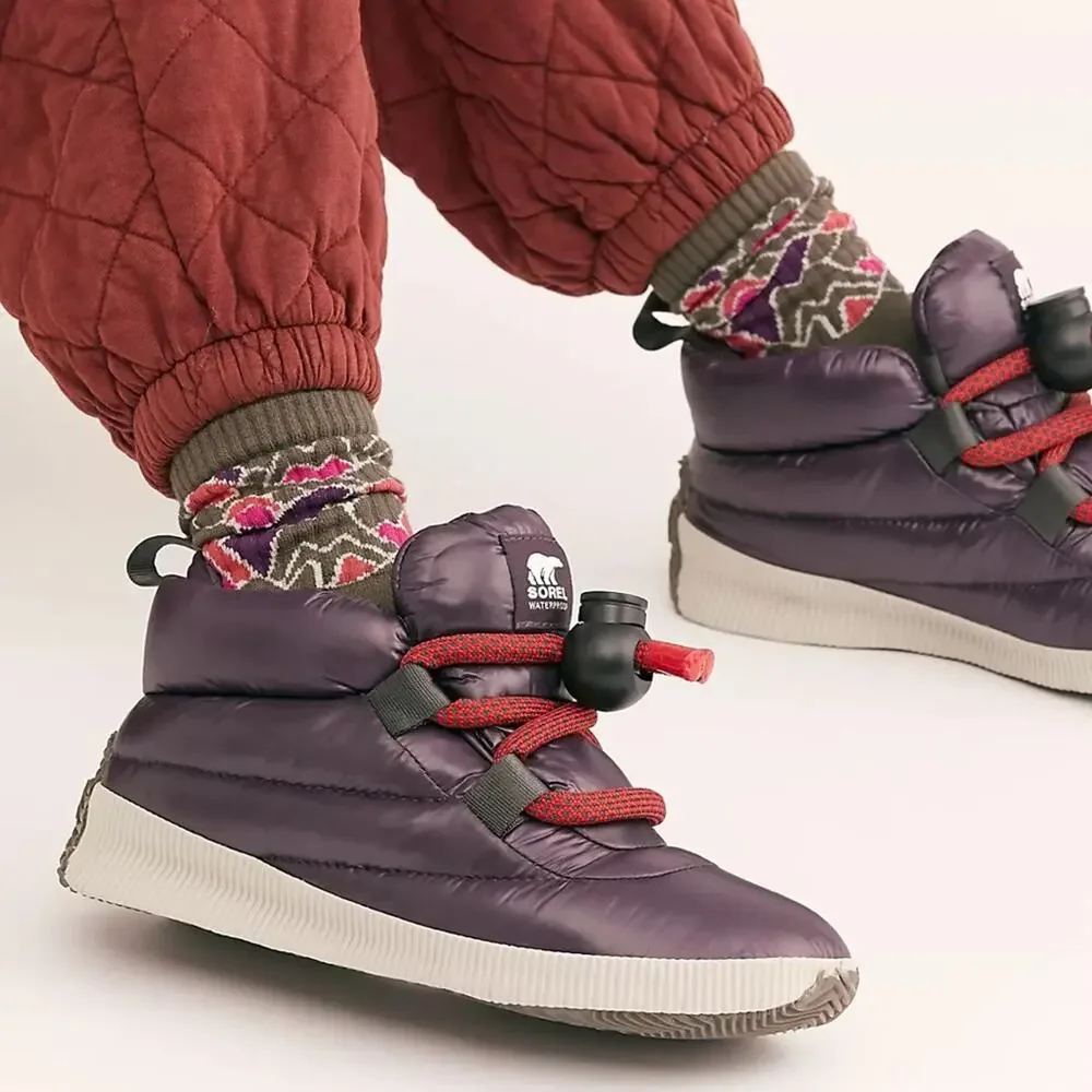 Sorel Free People Snow Boots Women Out N About Puffy Lace Dark Plum 9